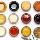 Sauces and condiments seen from overhead